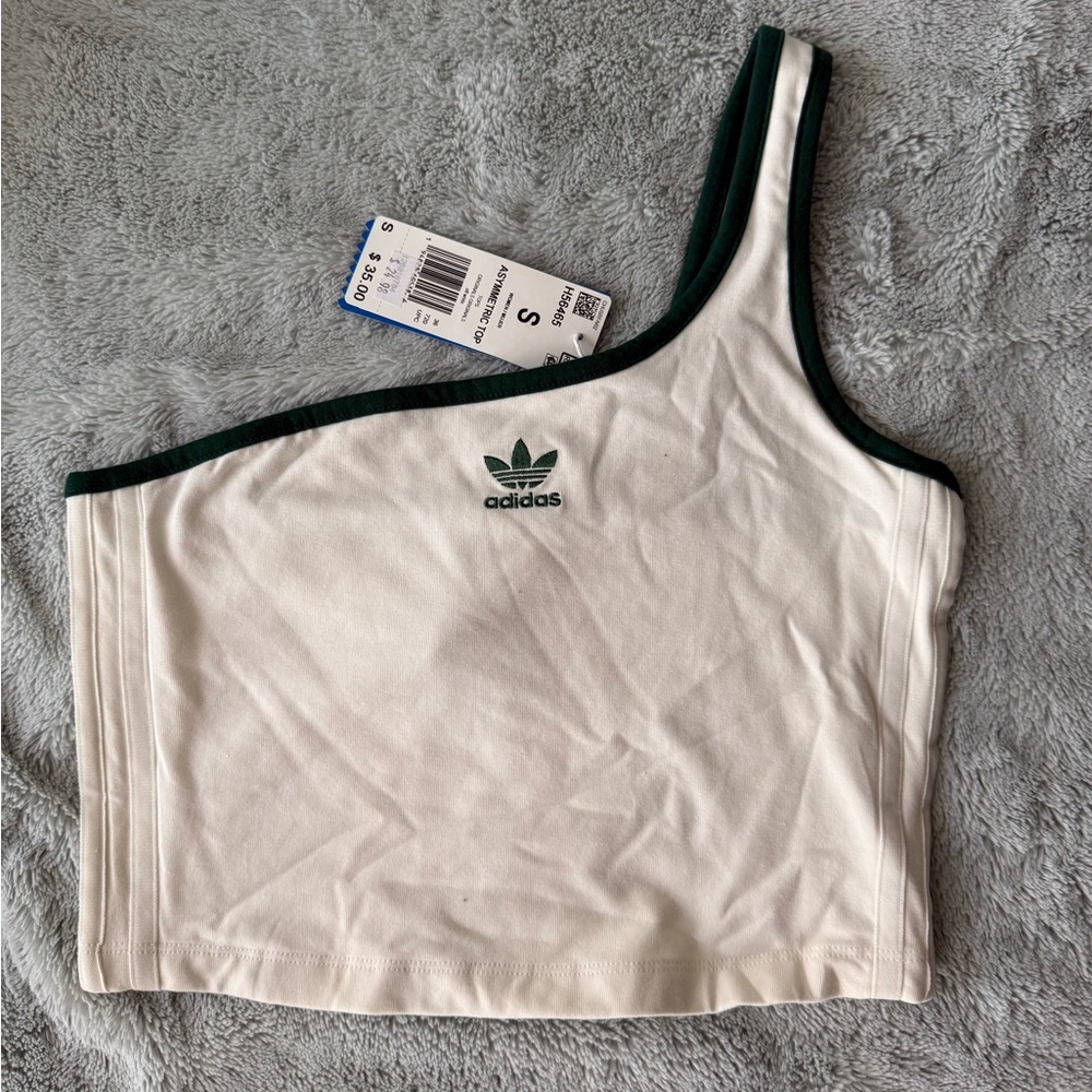 Adidas Women's White and Green Asymmetrical Tank Top